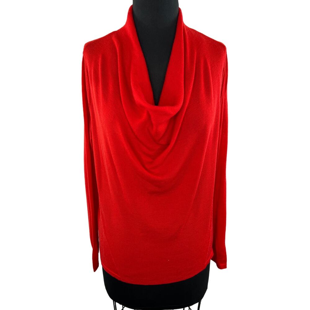 Eileen Fisher Red Merino Wool Cowl Neck Long Sleeve Knit Sweater Petite Large L